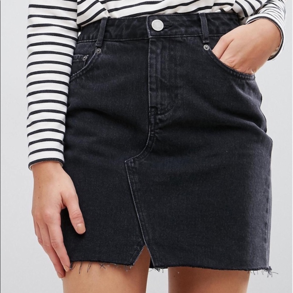 ASOS Black Denim Distressed Hem Jean Skirt